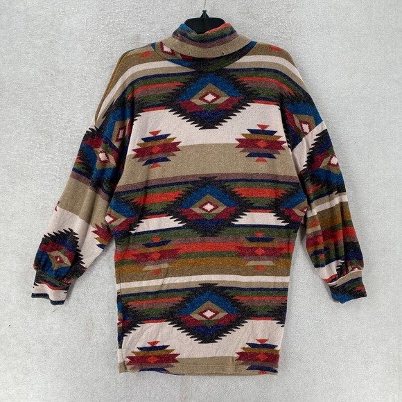 Lovelyn First Love Aztec Sweater Dress Women MED Cowl Neck Dolman Balloon Sleeve - Picture 1 of 15